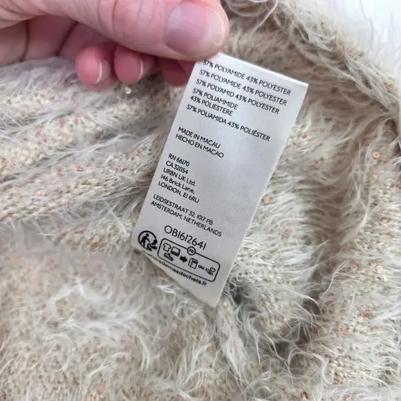 Free People Mina Fuzzy Sequin Tie Front Cardigan Cream Ivory Size Large - Picture 8 of 9